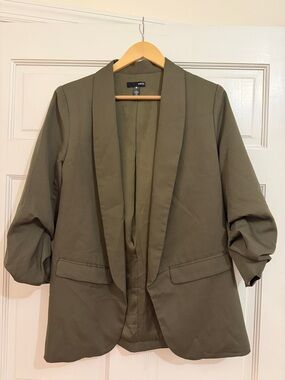 Aqua Olive Open-Front Shawl Collar Blazer